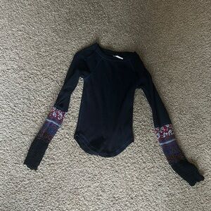 Free People Black and Purple Embellished Bodysuit
